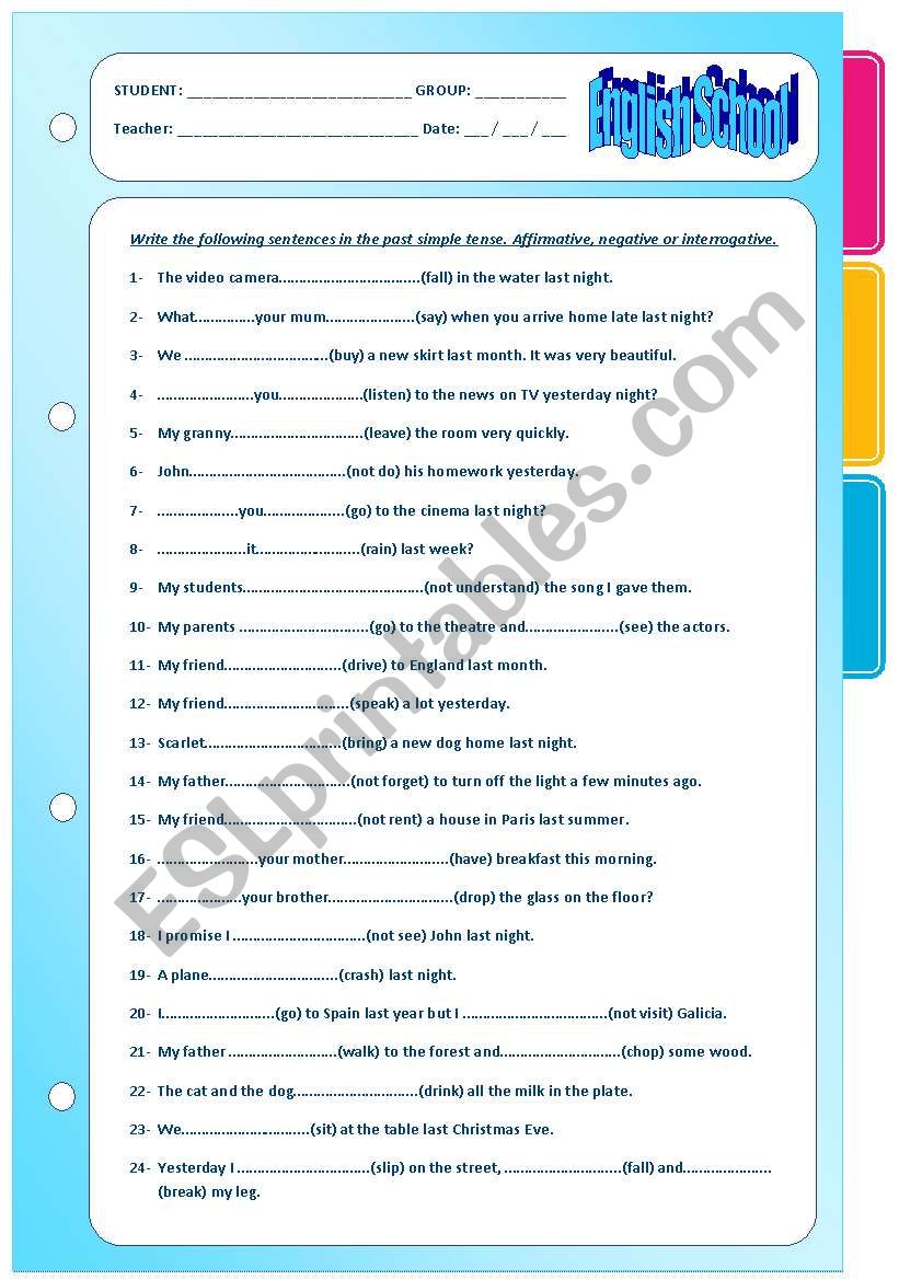 past simple affirmative negative and interrogative sentences.