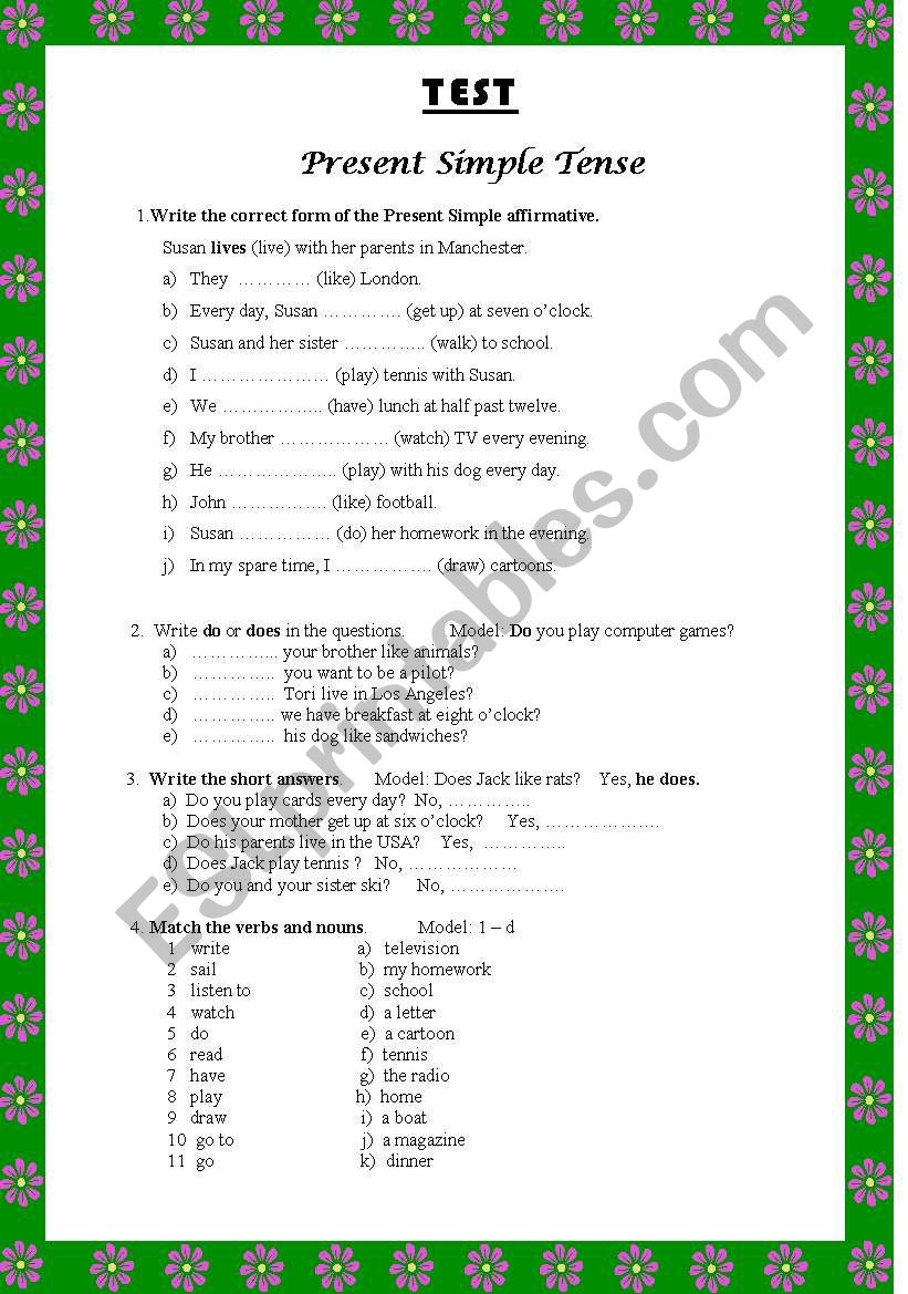 Present simple tense worksheet