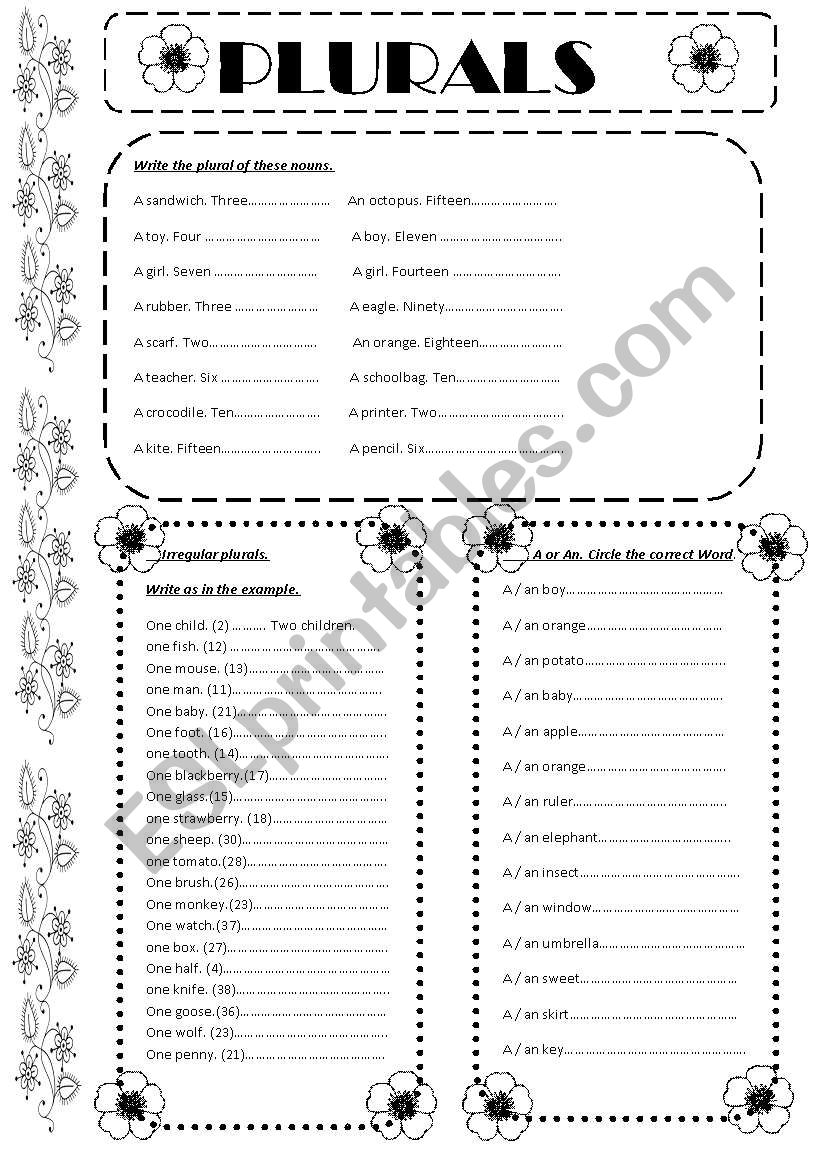 Singular and plural nouns. worksheet