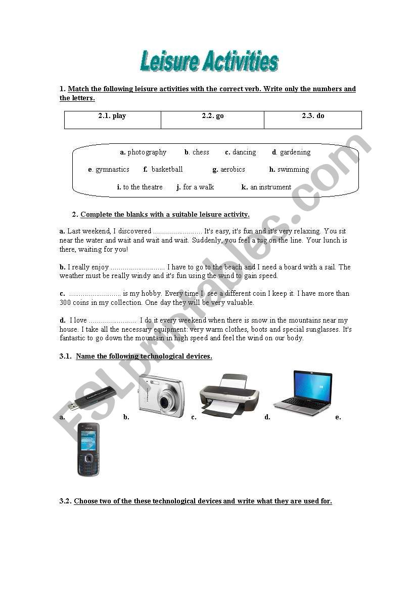 Leisure activities worksheet