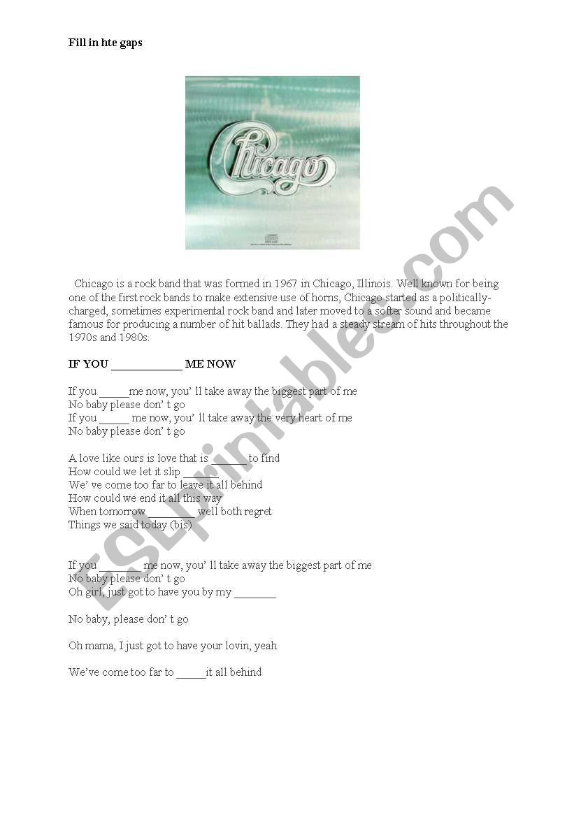 Fill in hte gaps 8(Song) worksheet