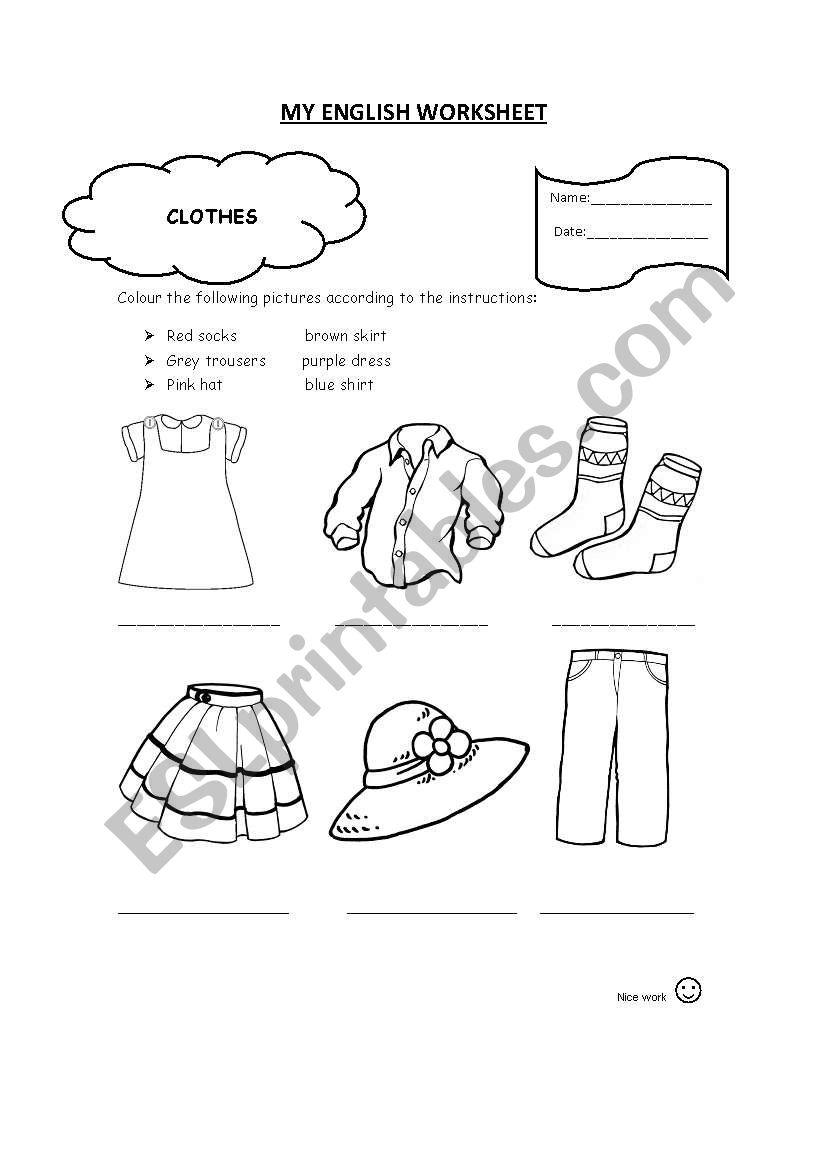 clothes worksheet