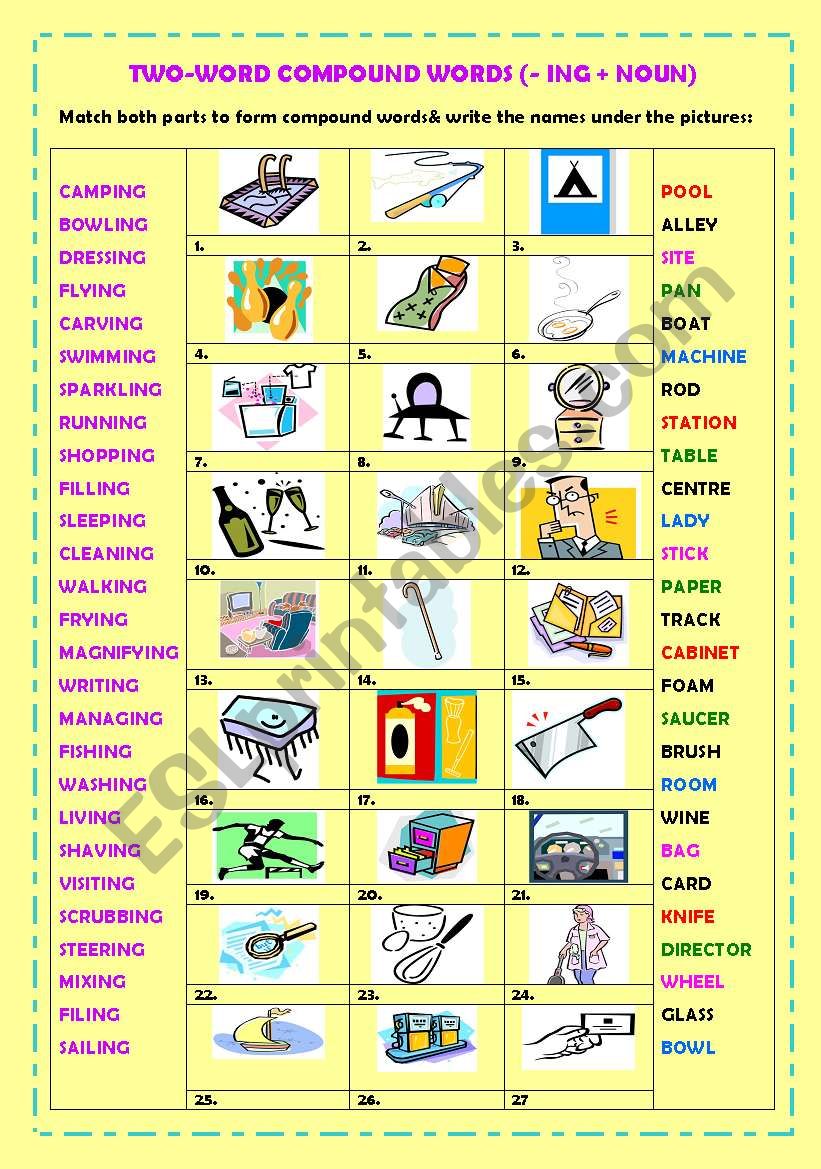 Two-word compound nouns (v+ ing + noun) + key