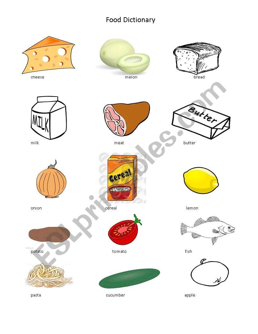 food dictionary worksheet