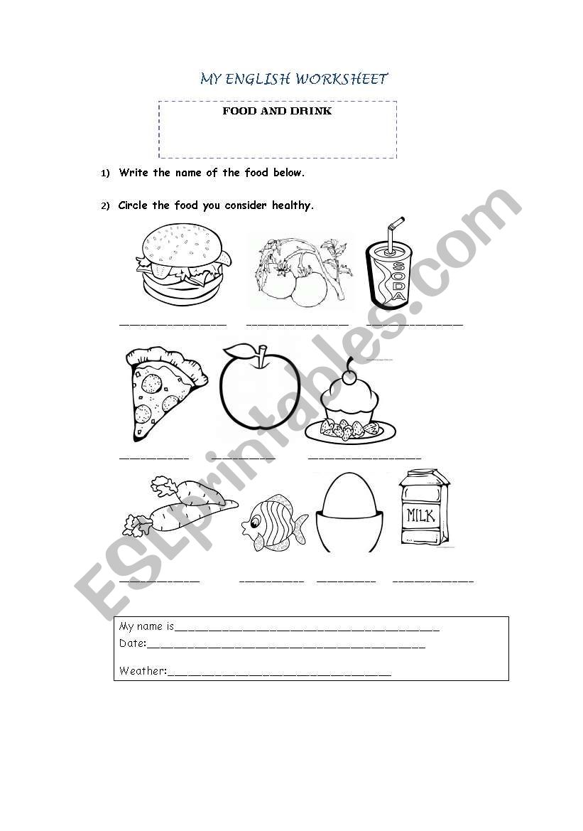 FOOD AND DIRINK worksheet