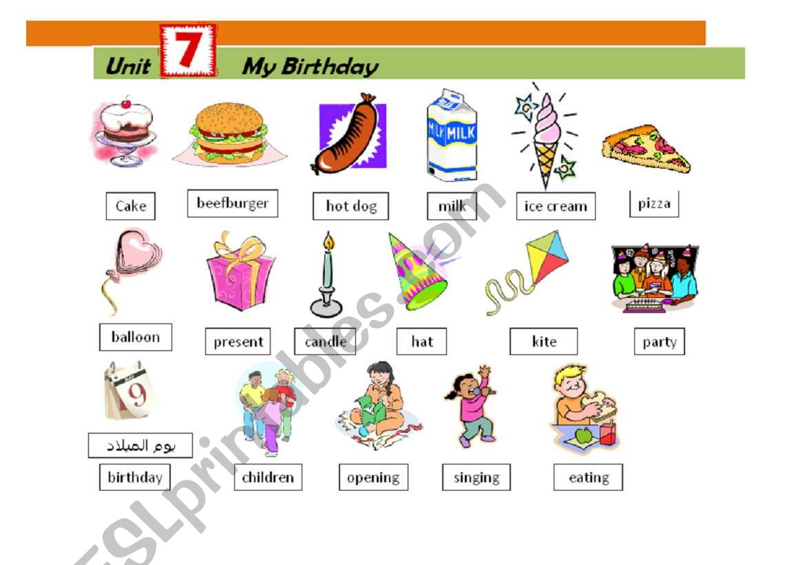Birthday vocabulary worksheet