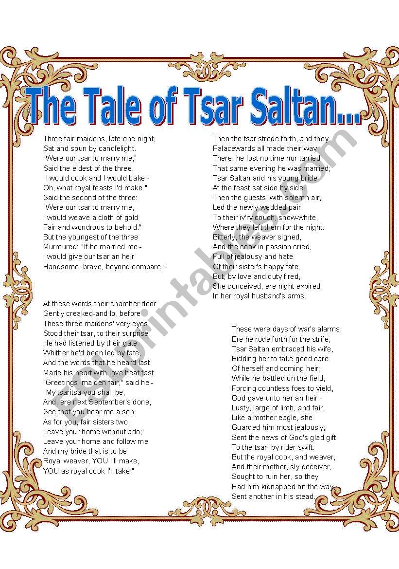 The tale of Tsar Saltan 1 worksheet