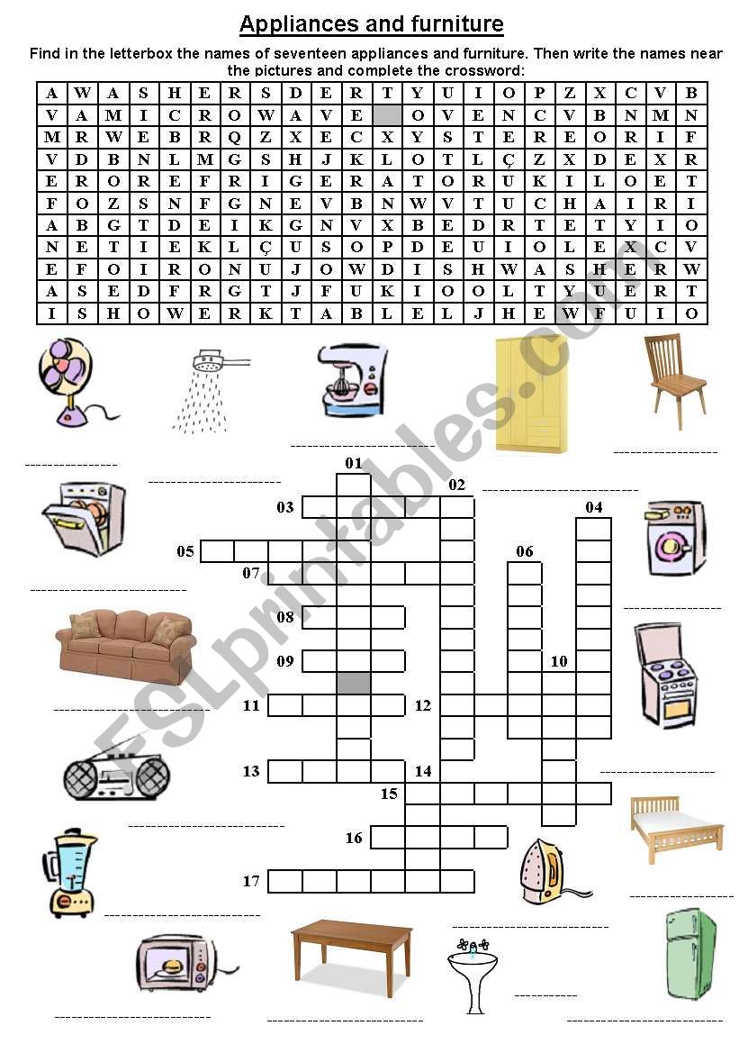 Appliances and furniture - letterbox and crossword