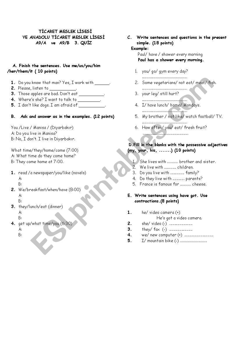 quiz worksheet