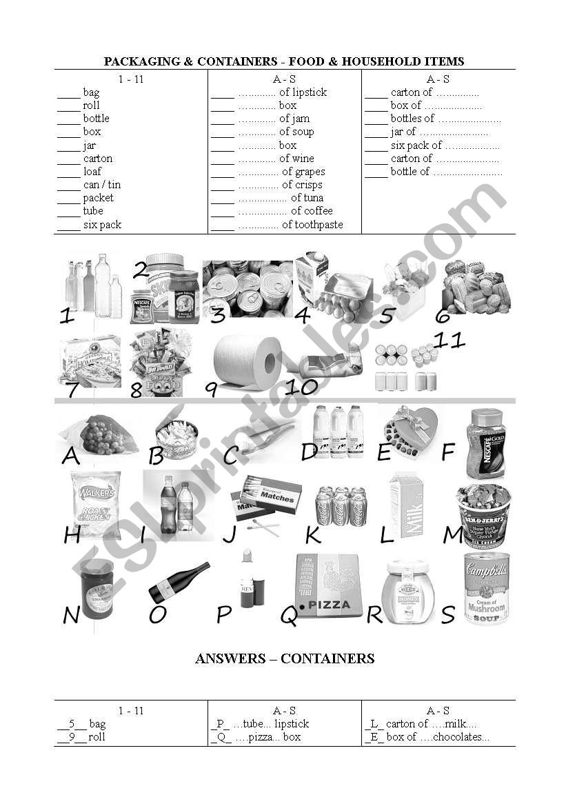 Containers worksheet