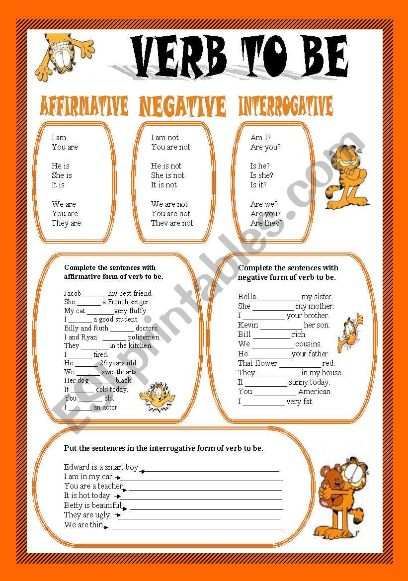 VERB TO BE WITH GARFIELD - EDITABLE - KEY INCLUDED