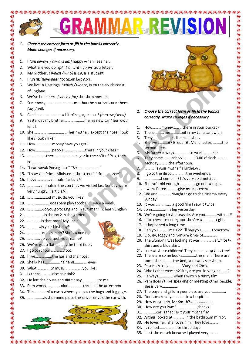 Grammar revision (B1) worksheet