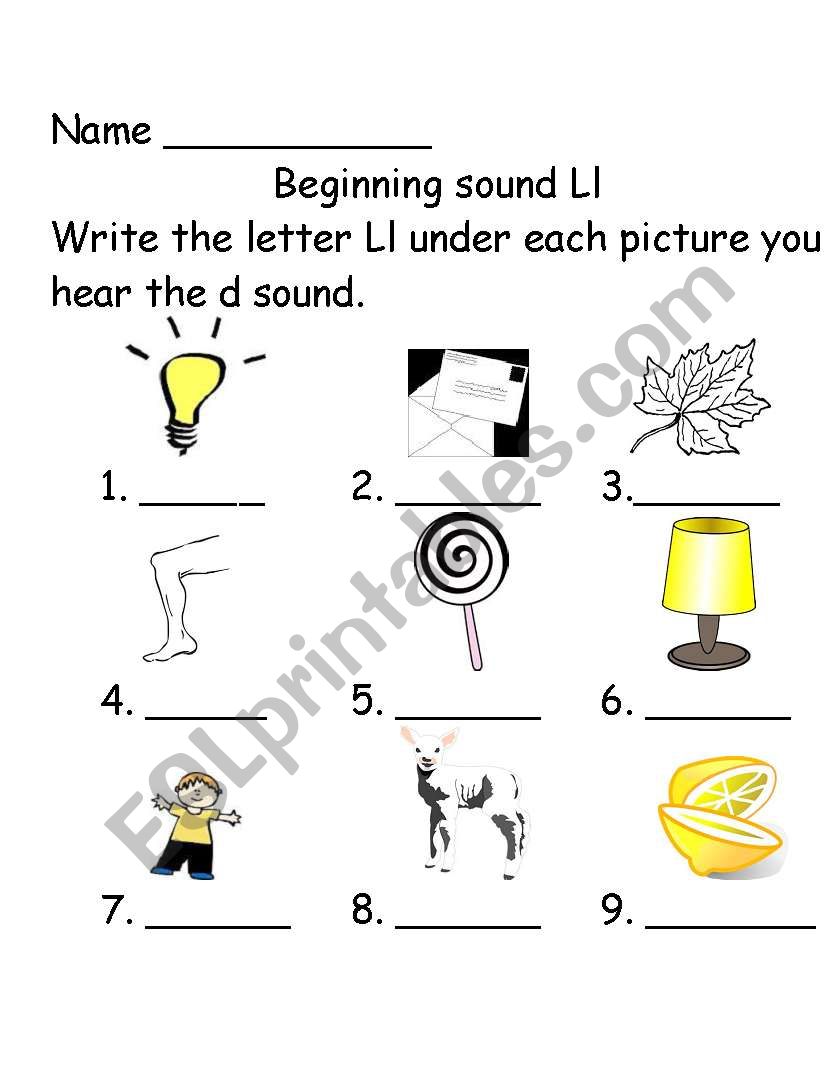 Beginning sounds Ll worksheet