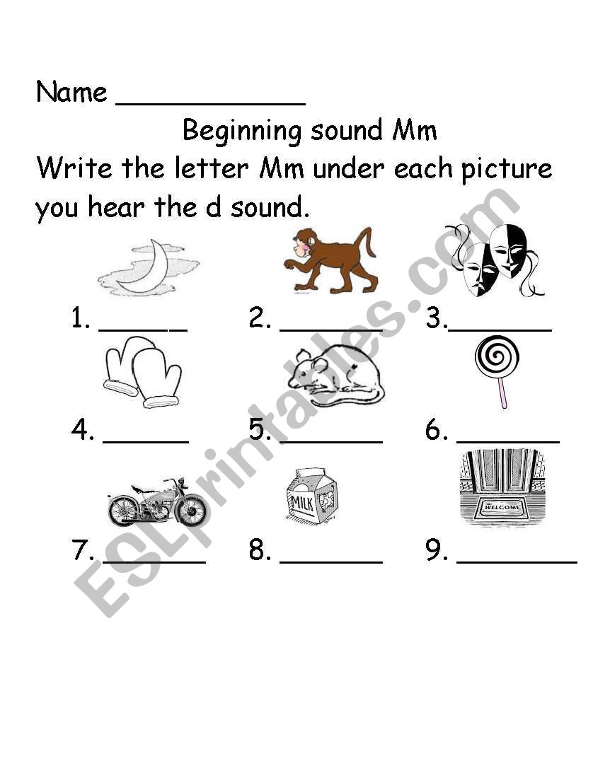 Beginning sounds Mm  worksheet