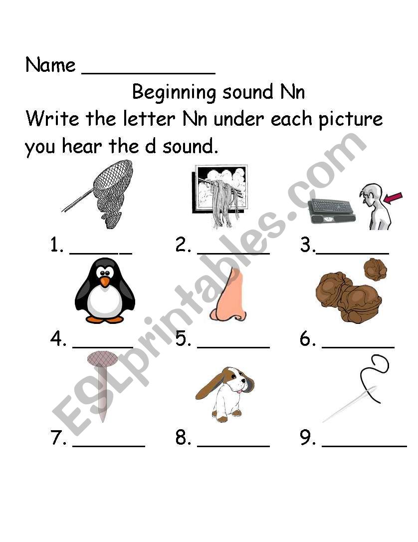 Beginning Sounds Nn  worksheet