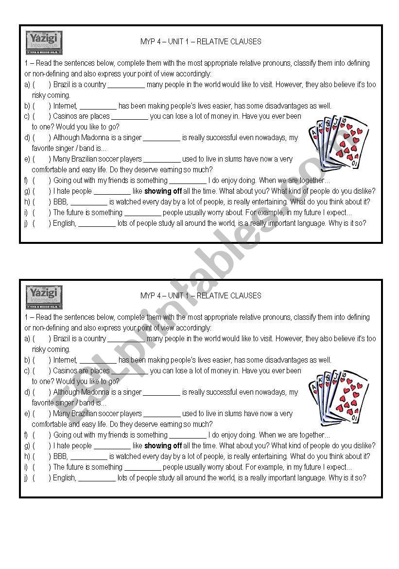 Relative Clauses worksheet