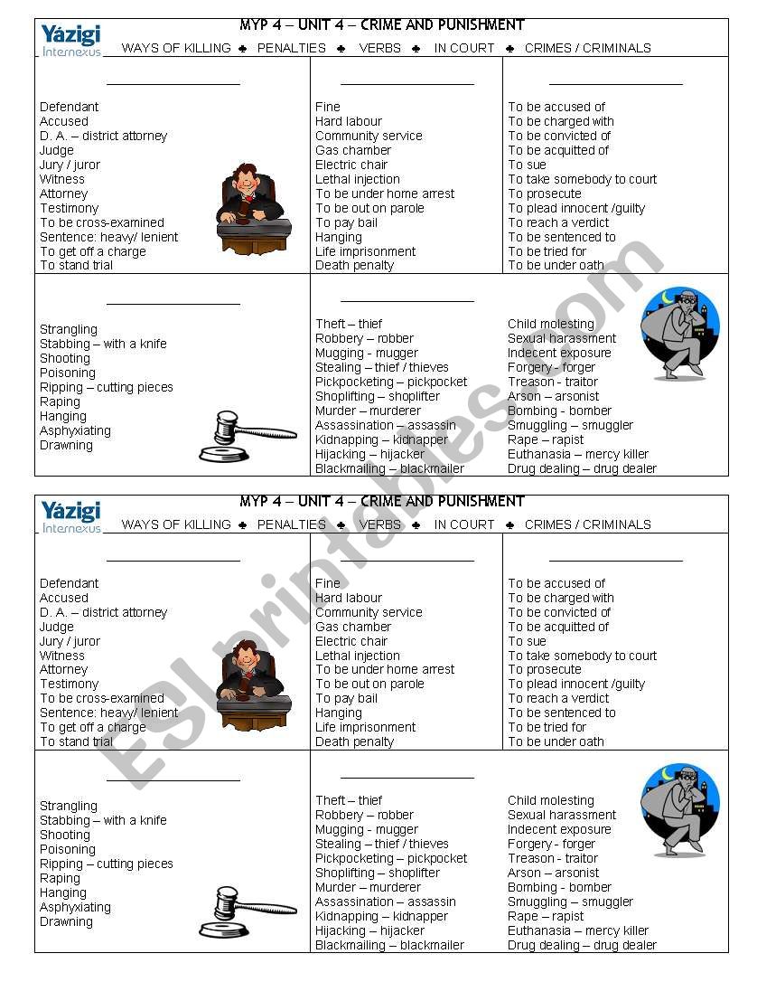 Vocabulary Related to Crime worksheet