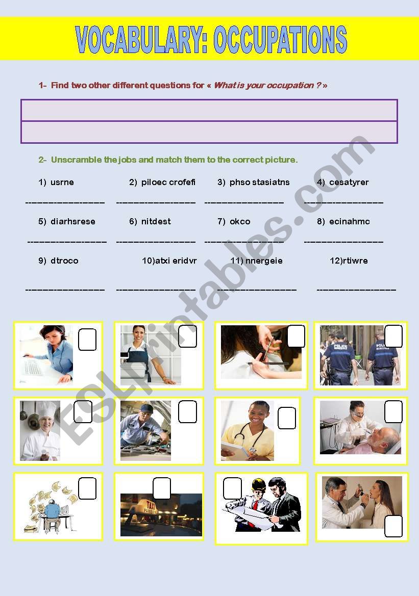 VOCABULARY: OCCUPATIONS + KEY worksheet