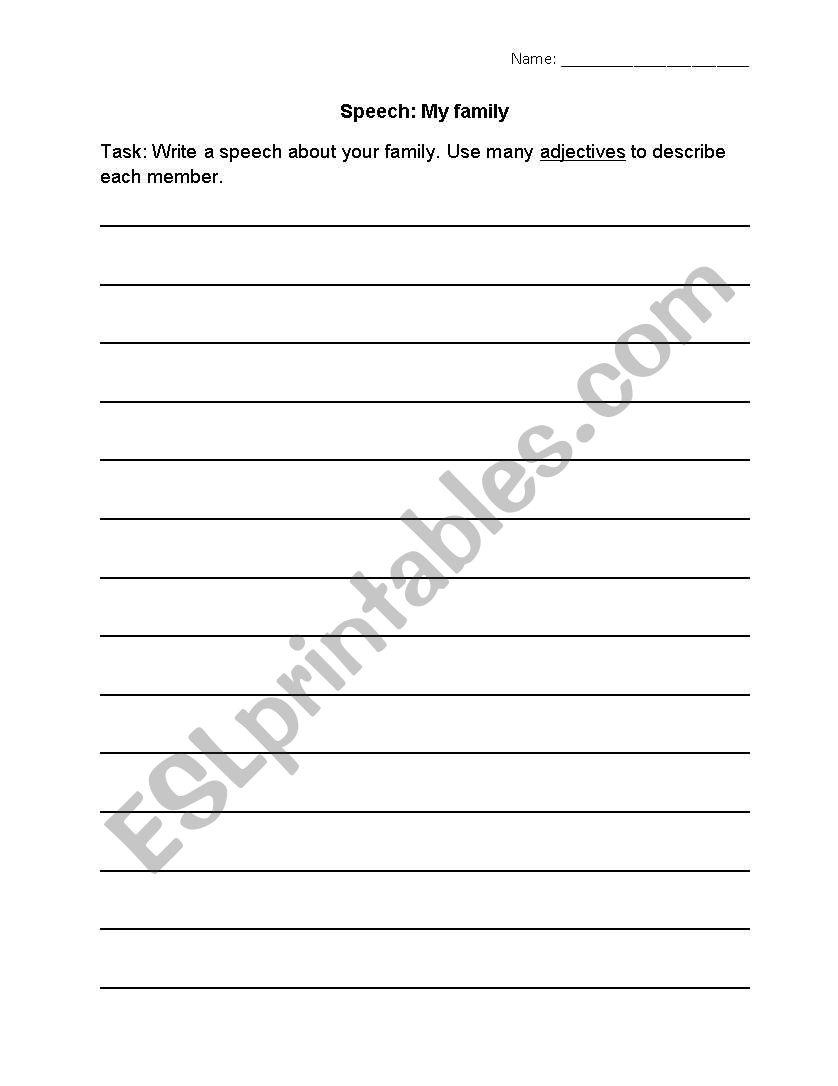 My family speech worksheet worksheet