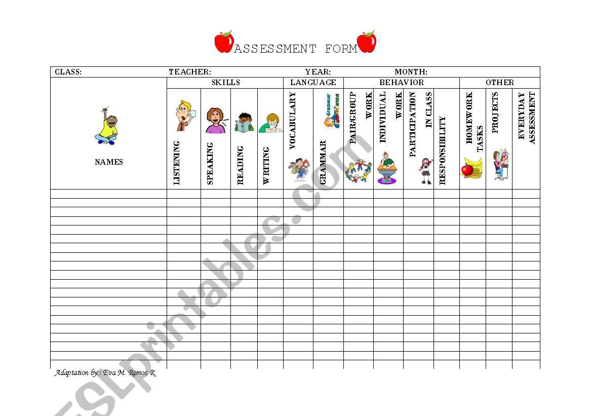 Assessment Form worksheet