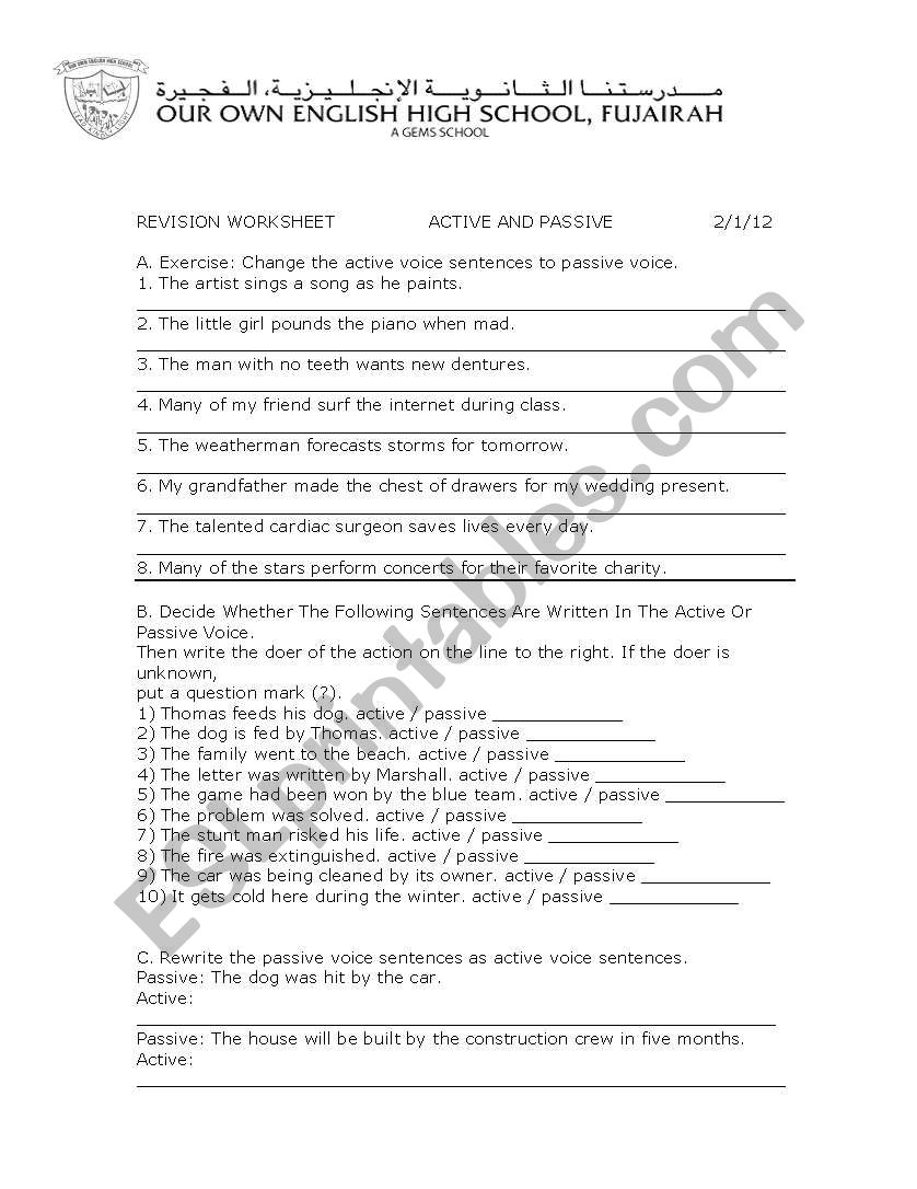 active and passive voice worksheet