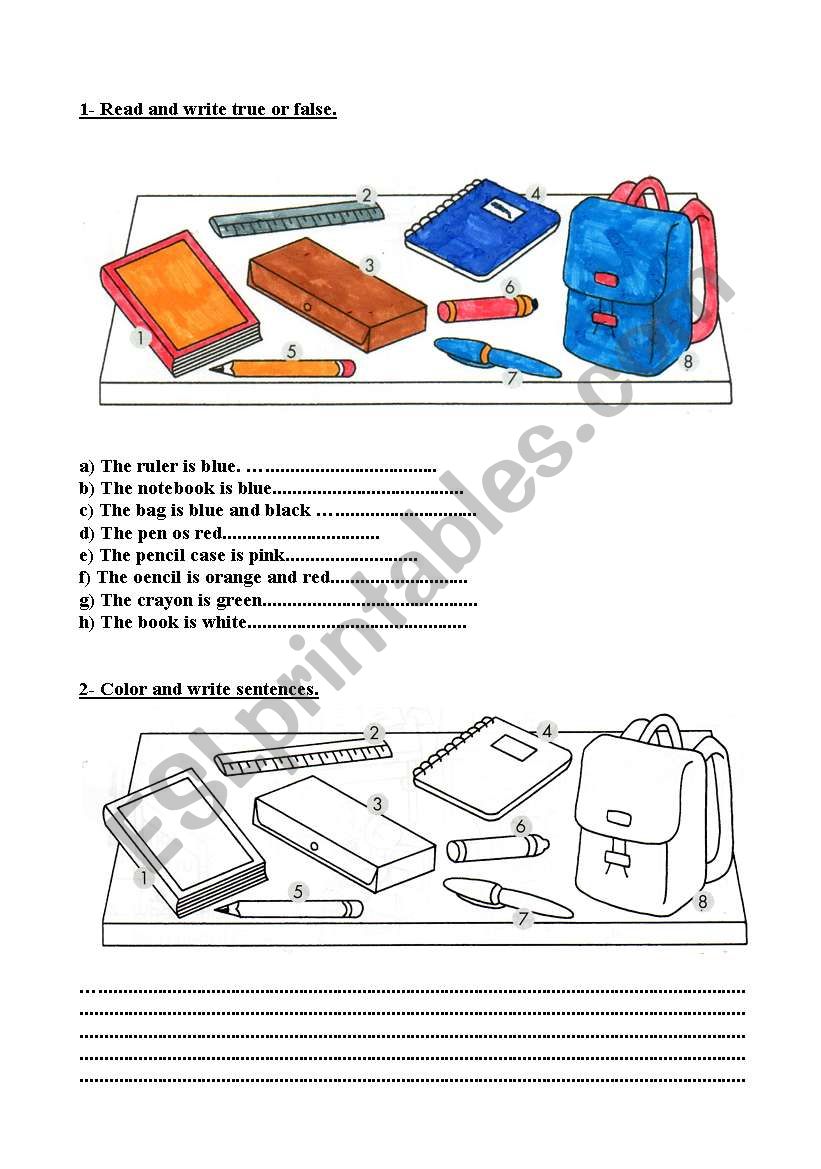 Classroom objects worksheet