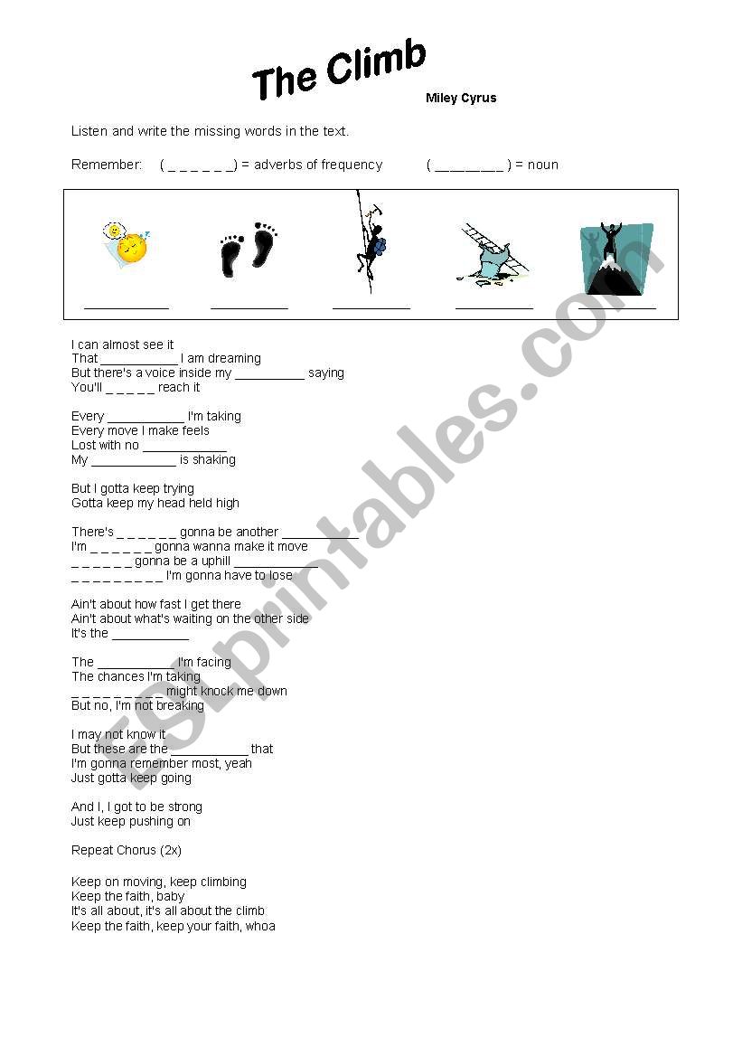 The Climb Miley Cyrus worksheet