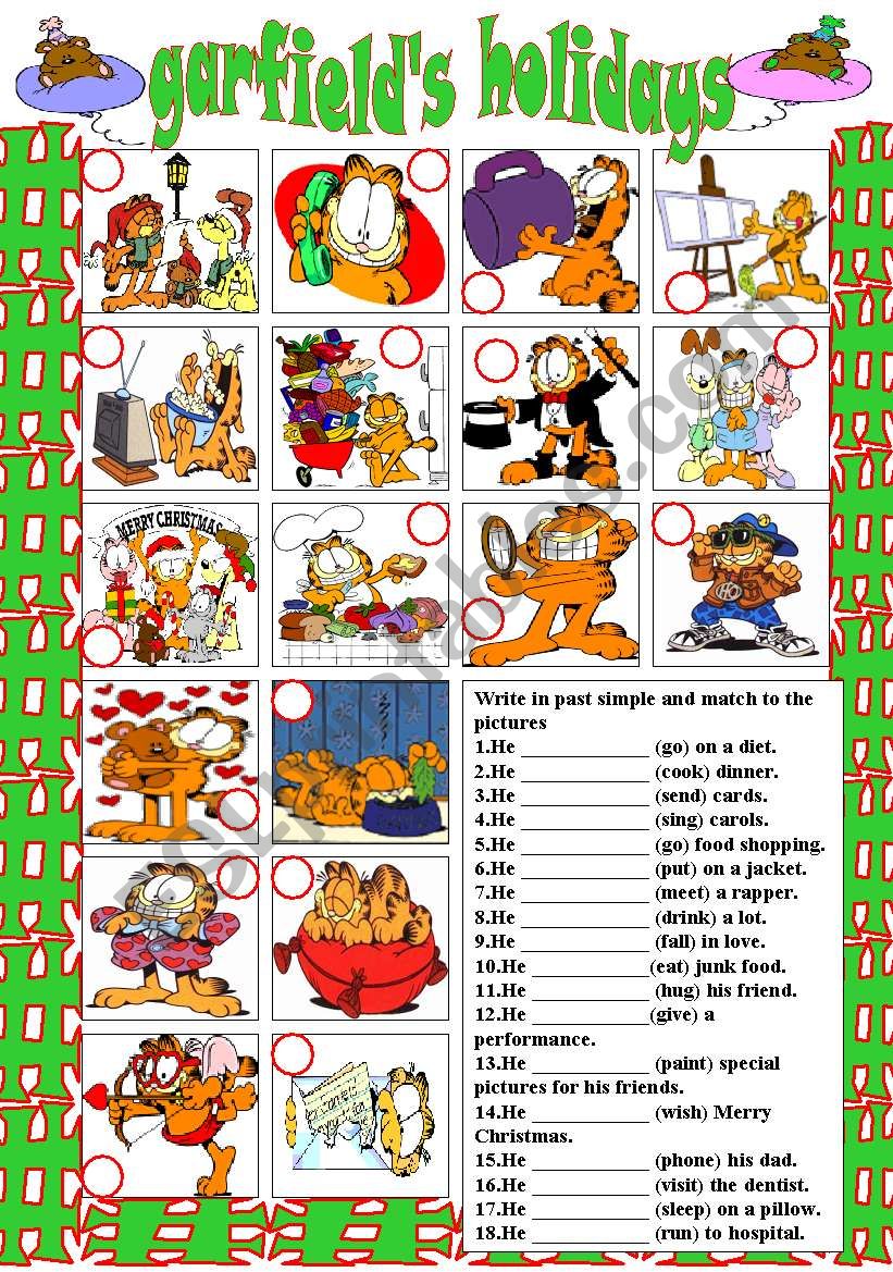 garfieldÂ´s holidays worksheet