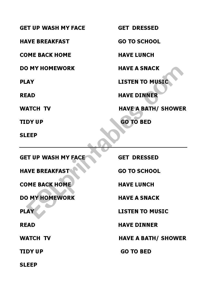 actions in a day worksheet
