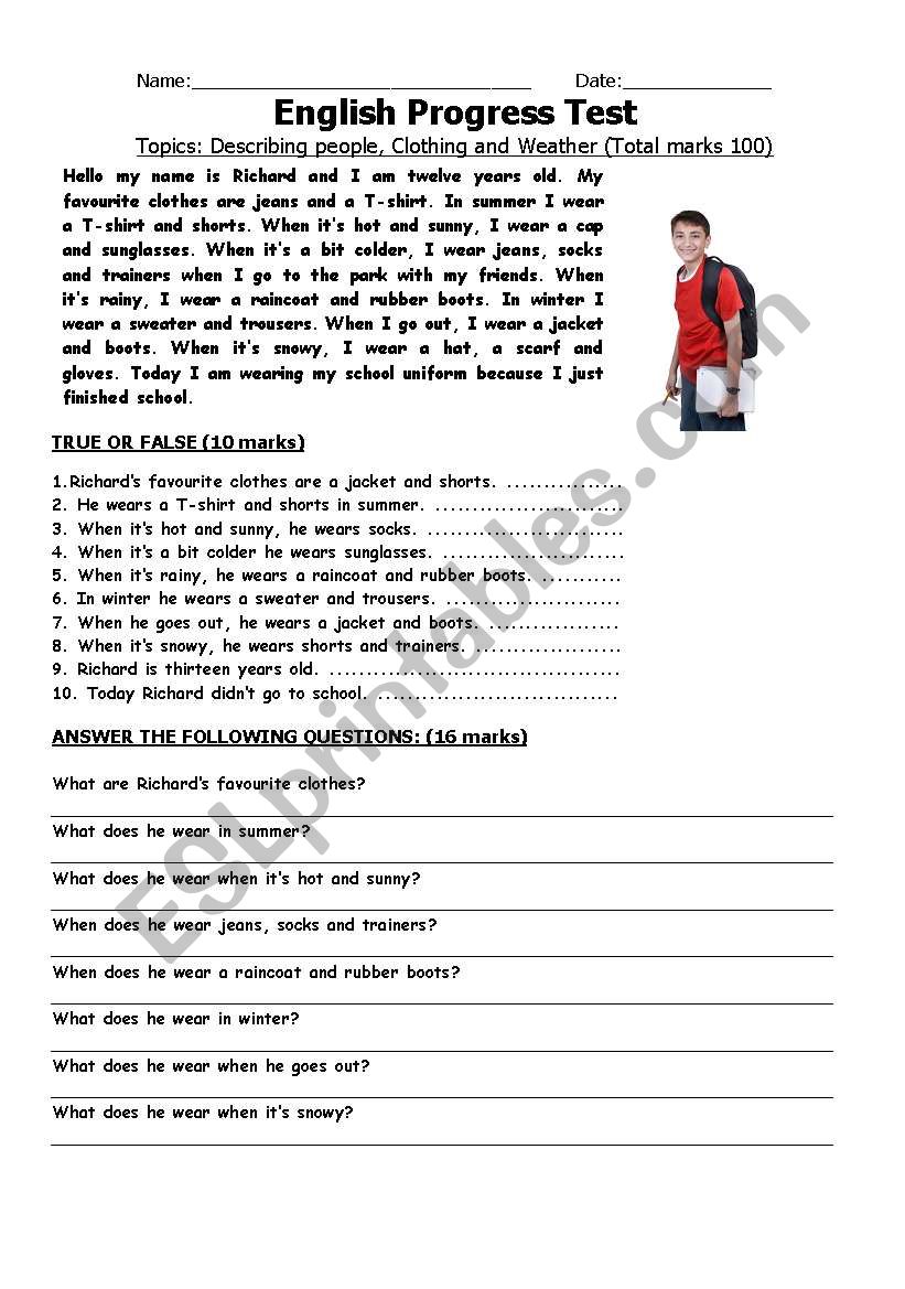 English progress test - Describing people weather and feelings