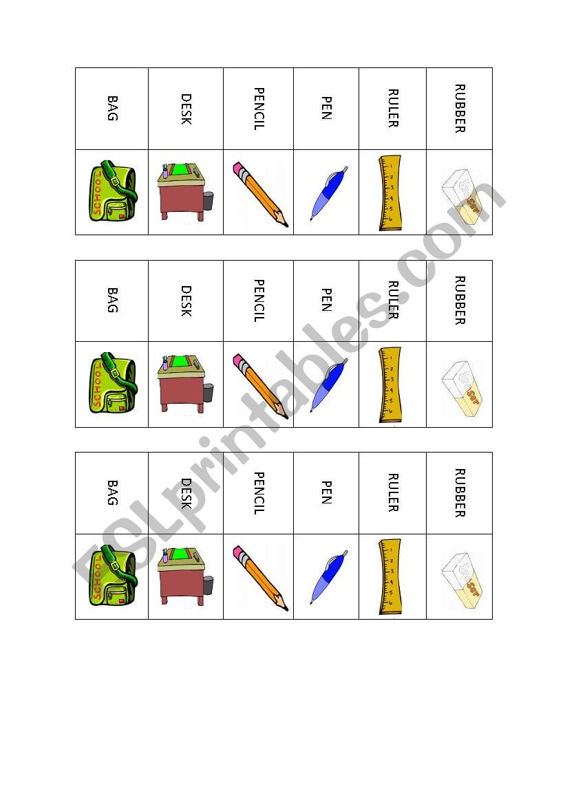 Classroom objects - memory game