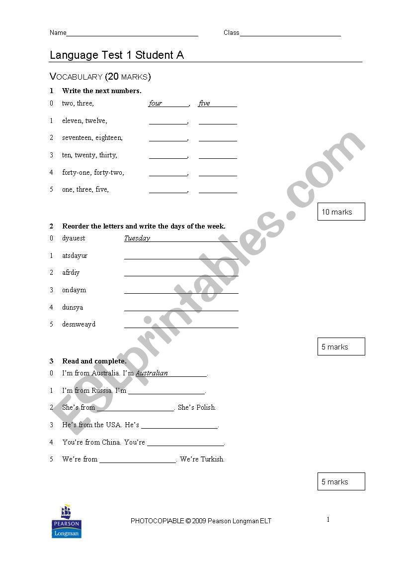 language test worksheet