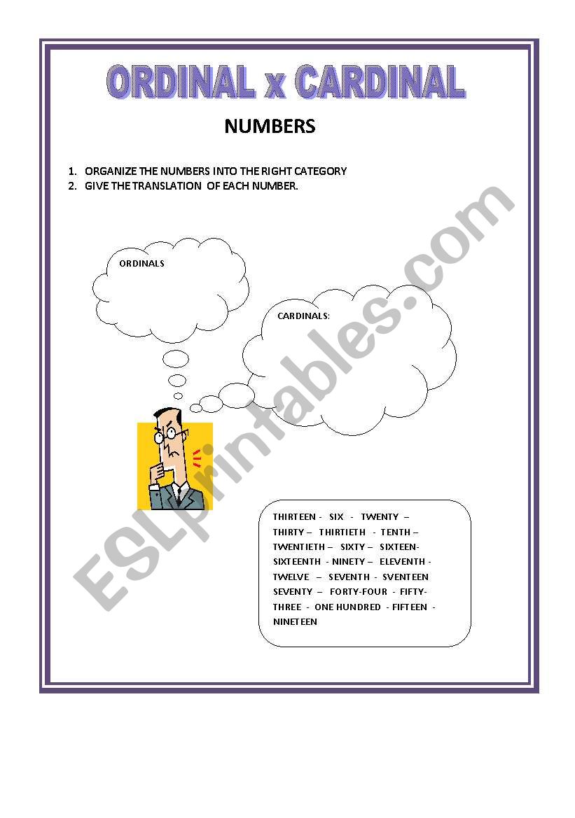 CARDINAL X ORDINAL NUMBERS worksheet