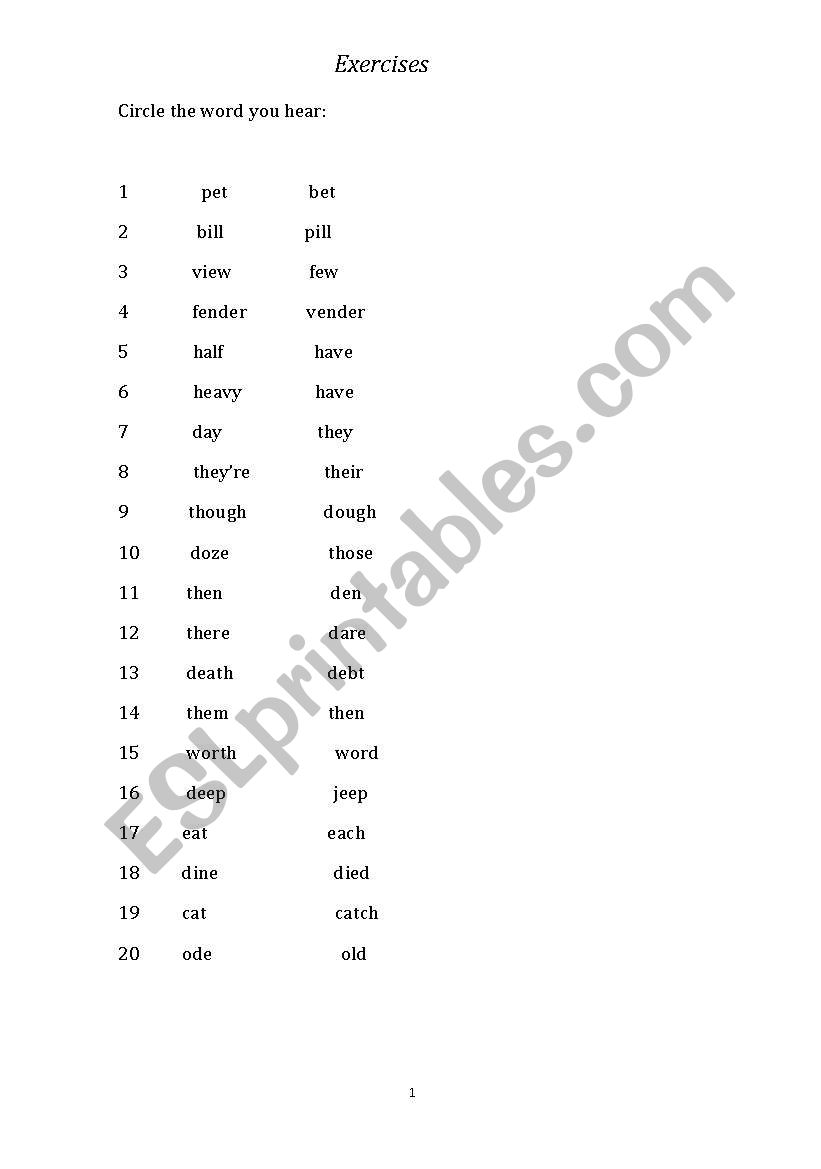 Pronunciation exercise worksheet