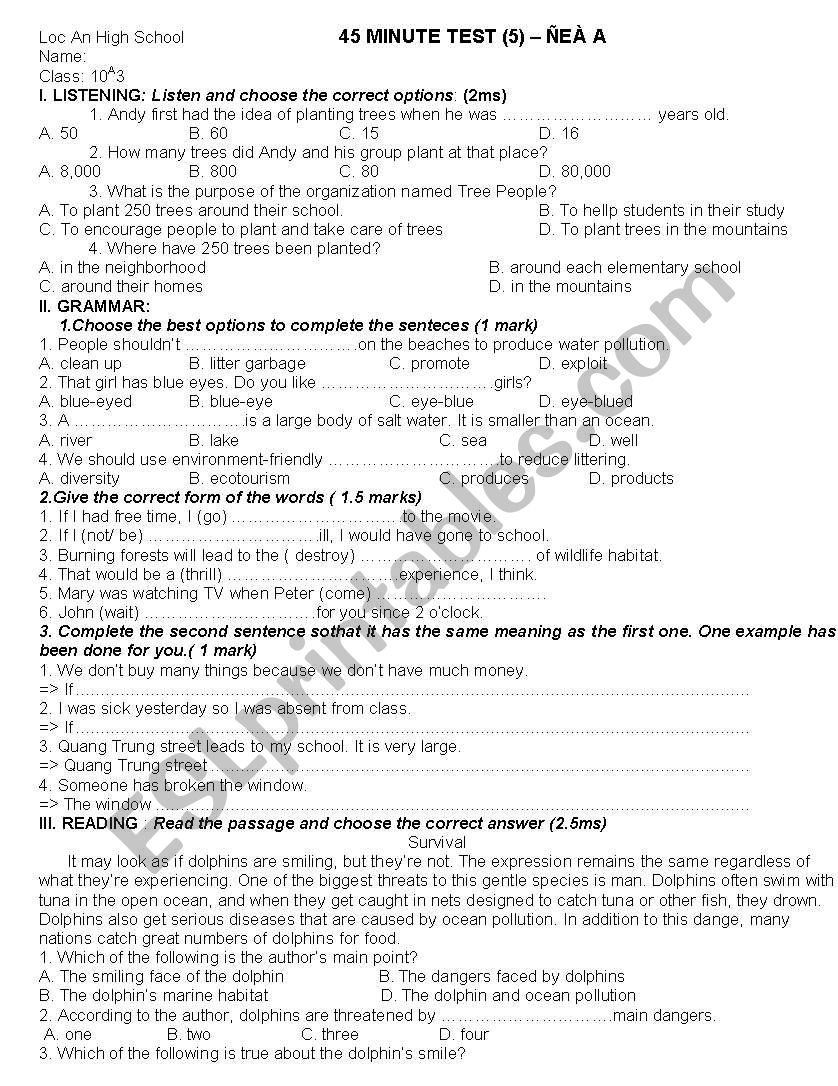 TEST eNGLISH 10 worksheet