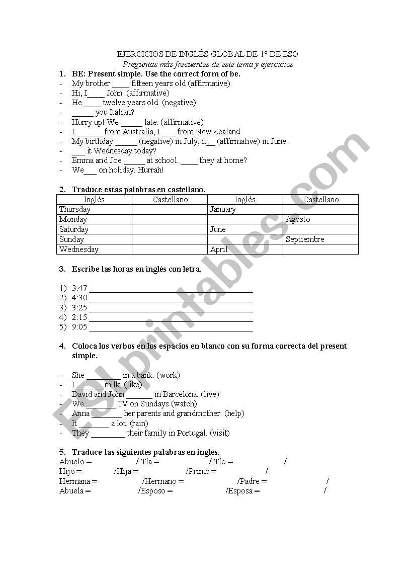 present simple 1 eso worksheet