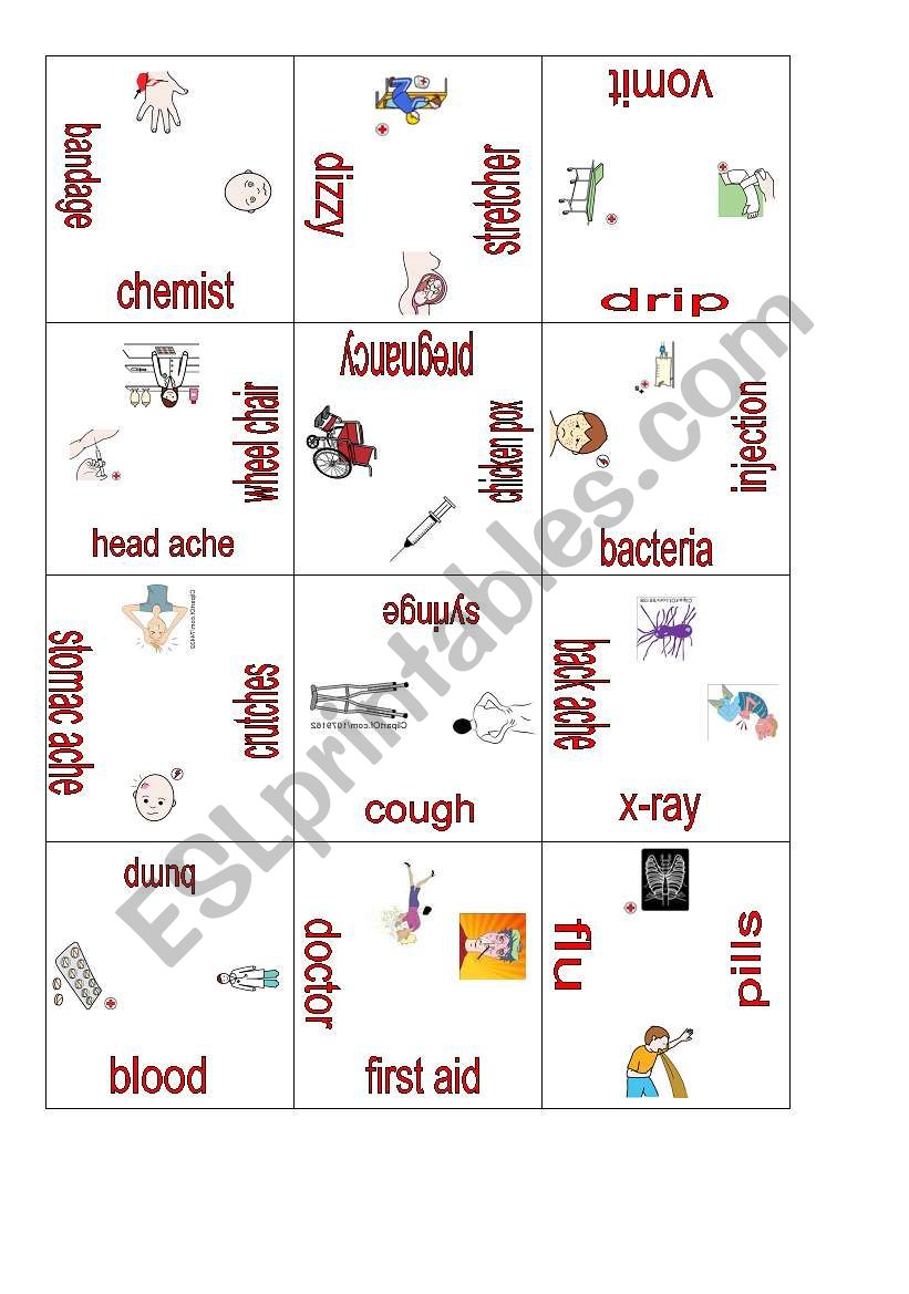 Illnesses and health puzzle worksheet