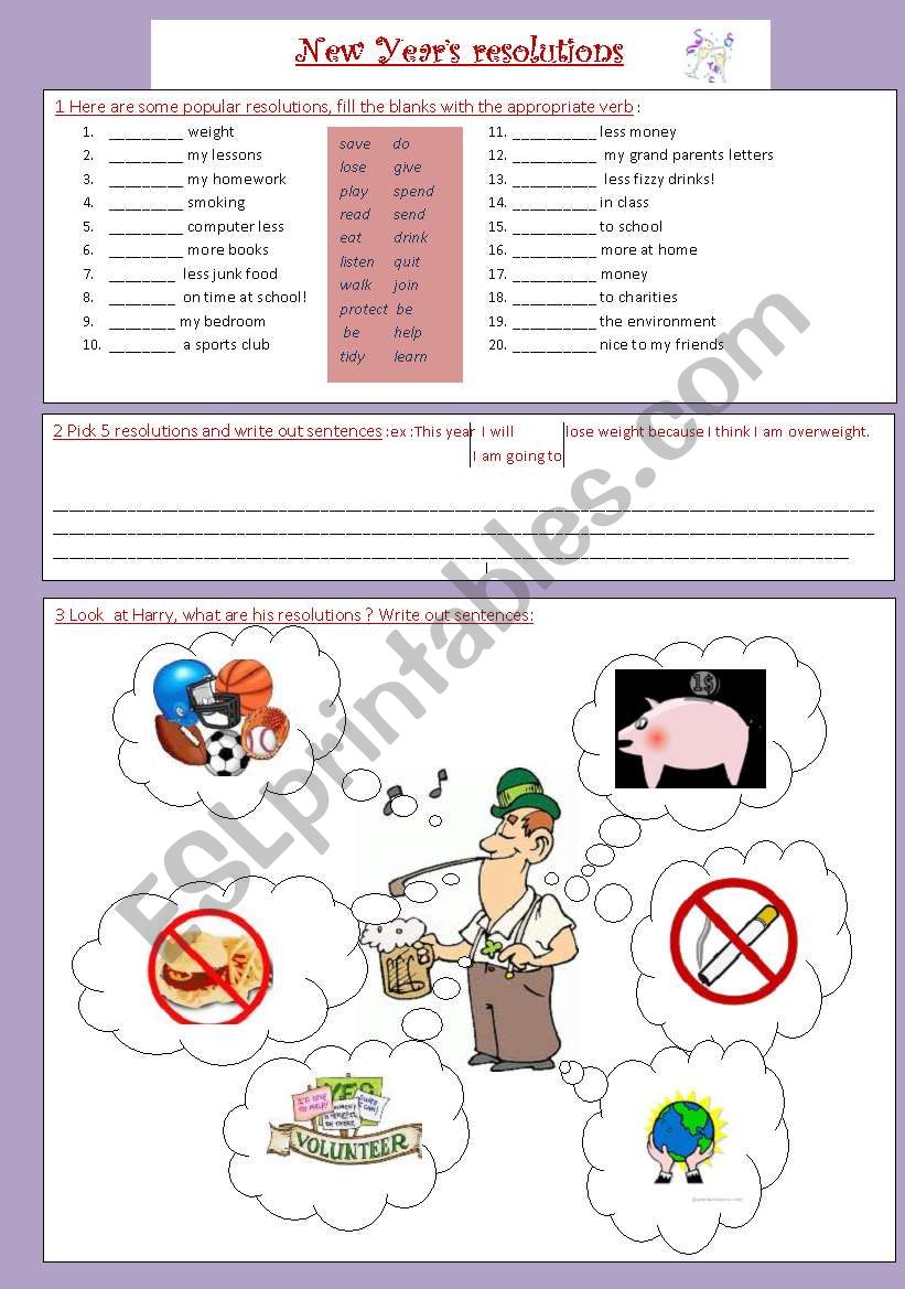 New Years Resolutions worksheet