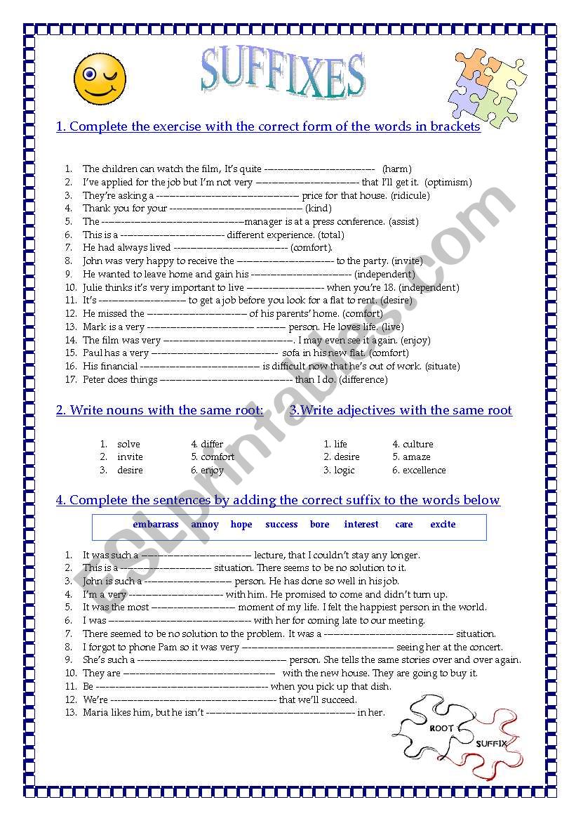 SUFFIXES worksheet