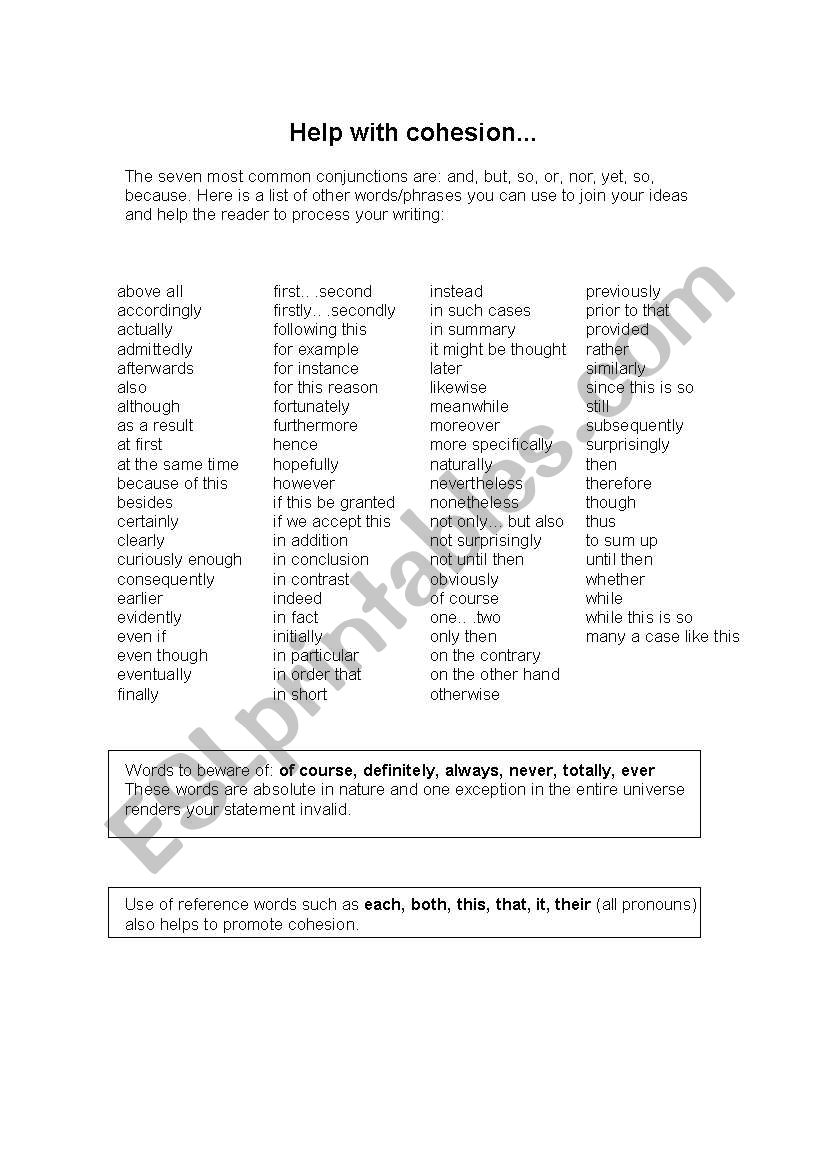 cohesion worksheet