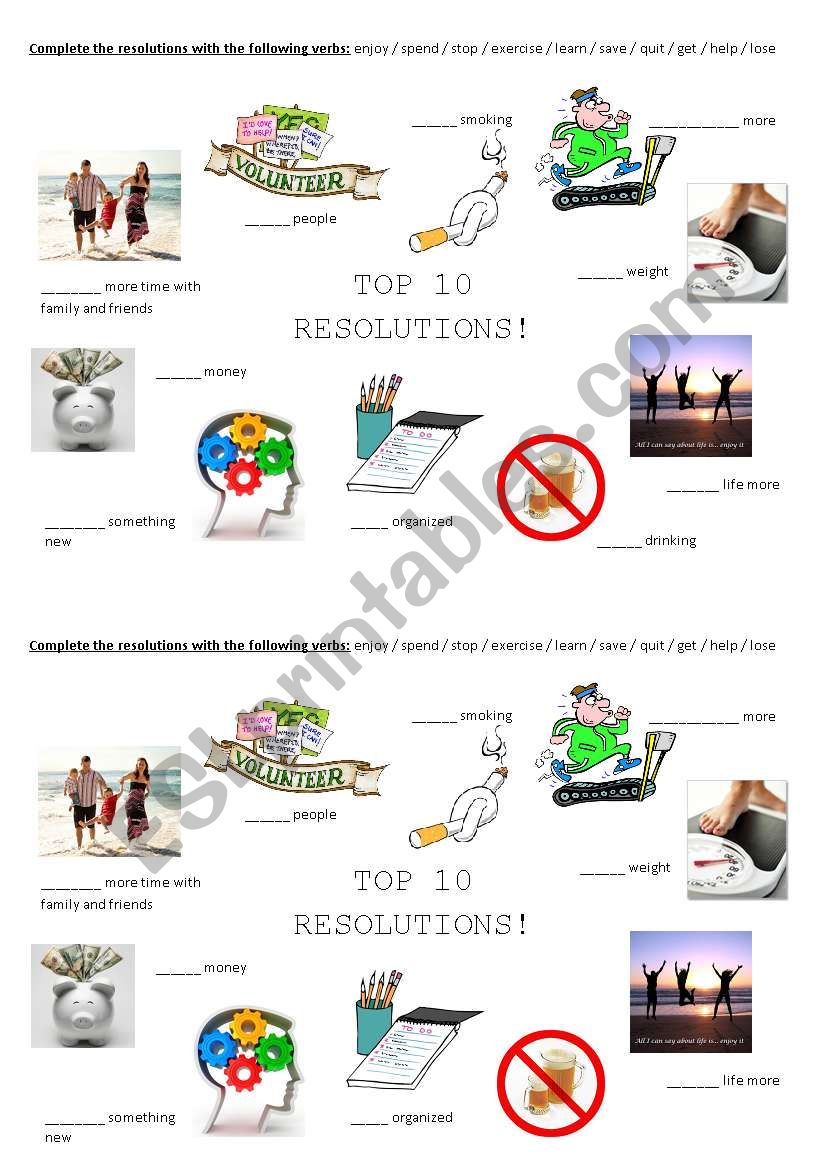 TOP 10 RESOLUTIONS worksheet