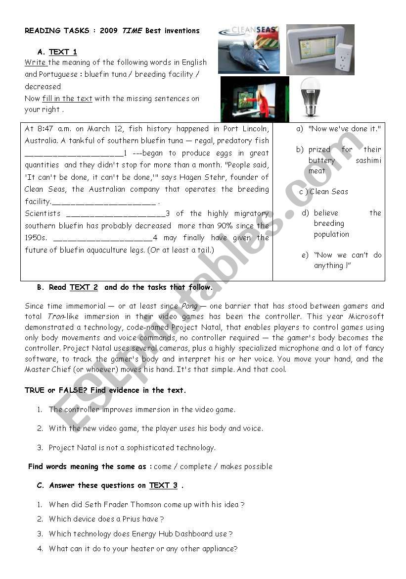 2011 best inventions worksheet