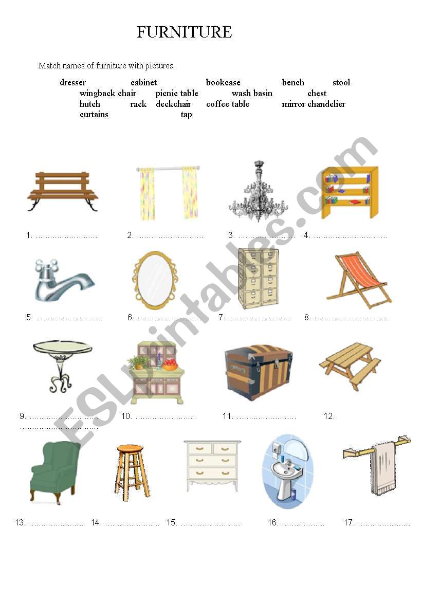 Furniture worksheet