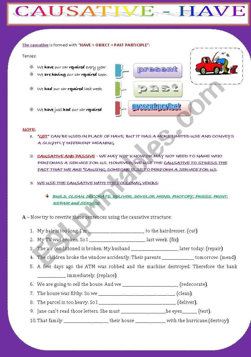 CAUSATIVE - HAVE worksheet