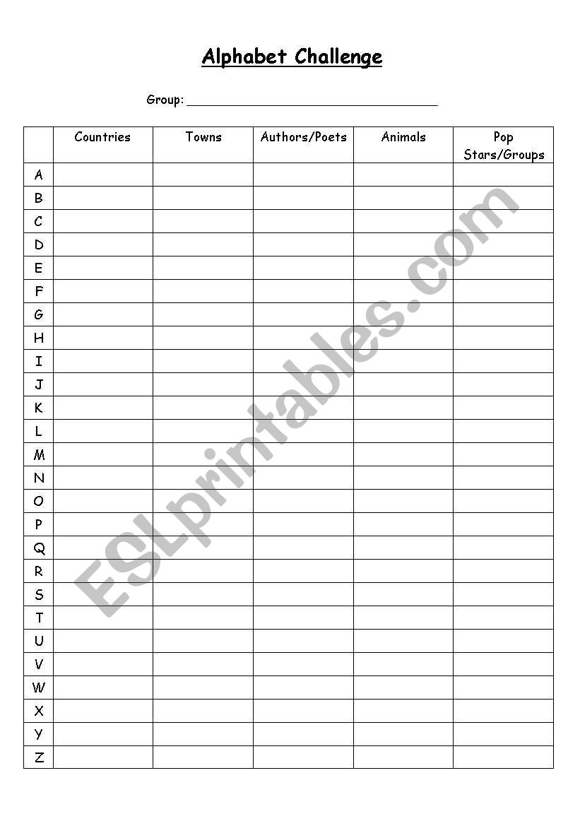 Alphabet Challenge worksheet