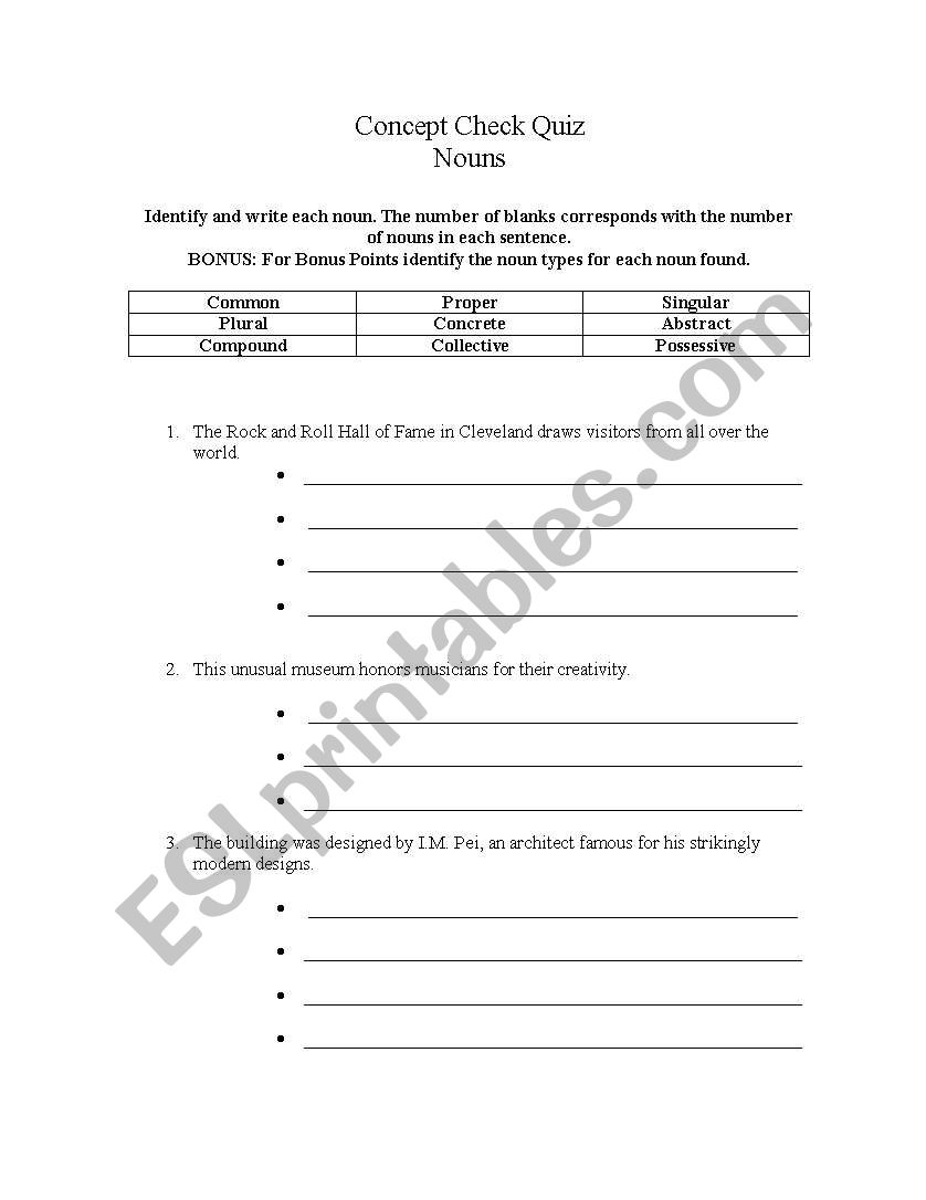 Noun Concept Check  worksheet