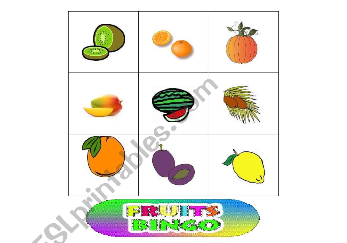 12 FRUITS BINGO - 31 FRUITS worksheet