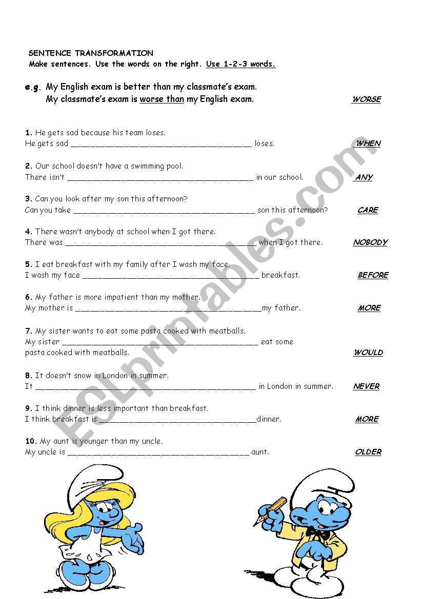 Sentence Transformation worksheet