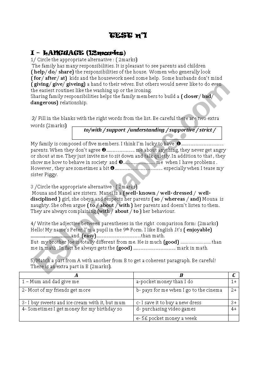 test worksheet