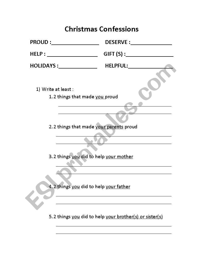 Christmas Confessions worksheet